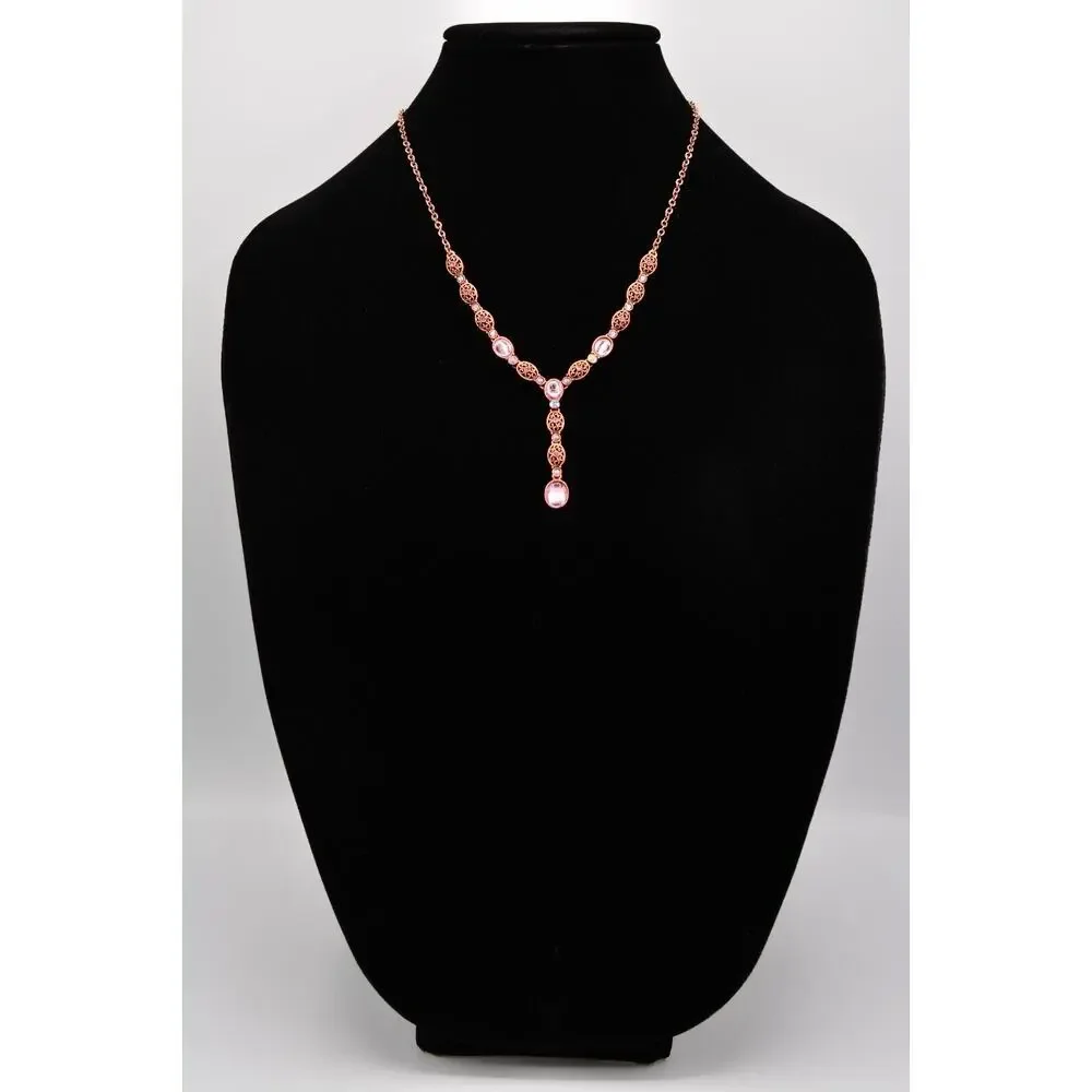 Avon Vintage Cabochon Necklace Pink Crystal Collar Rose Gold Signed 1980s Bin4A